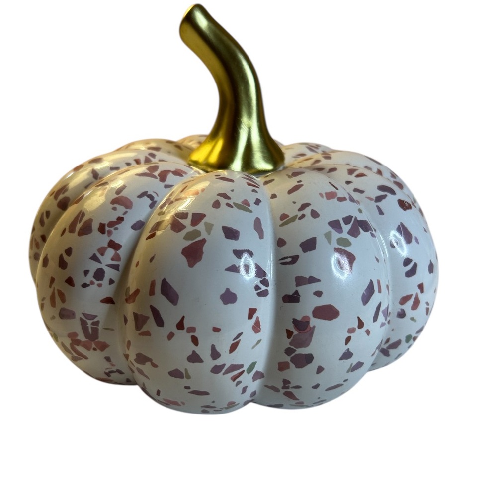 White Pumpkin with Gold Stem and Pink Speckles